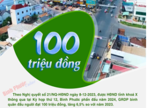 Bình Phước: Phấn đấu GRDP bình quân đầu người năm 2024 đạt 100 triệu đồng